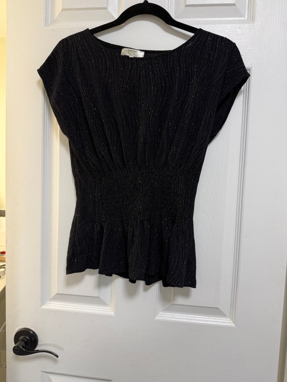 Black Shimmery Peplum Short Sleeve Top